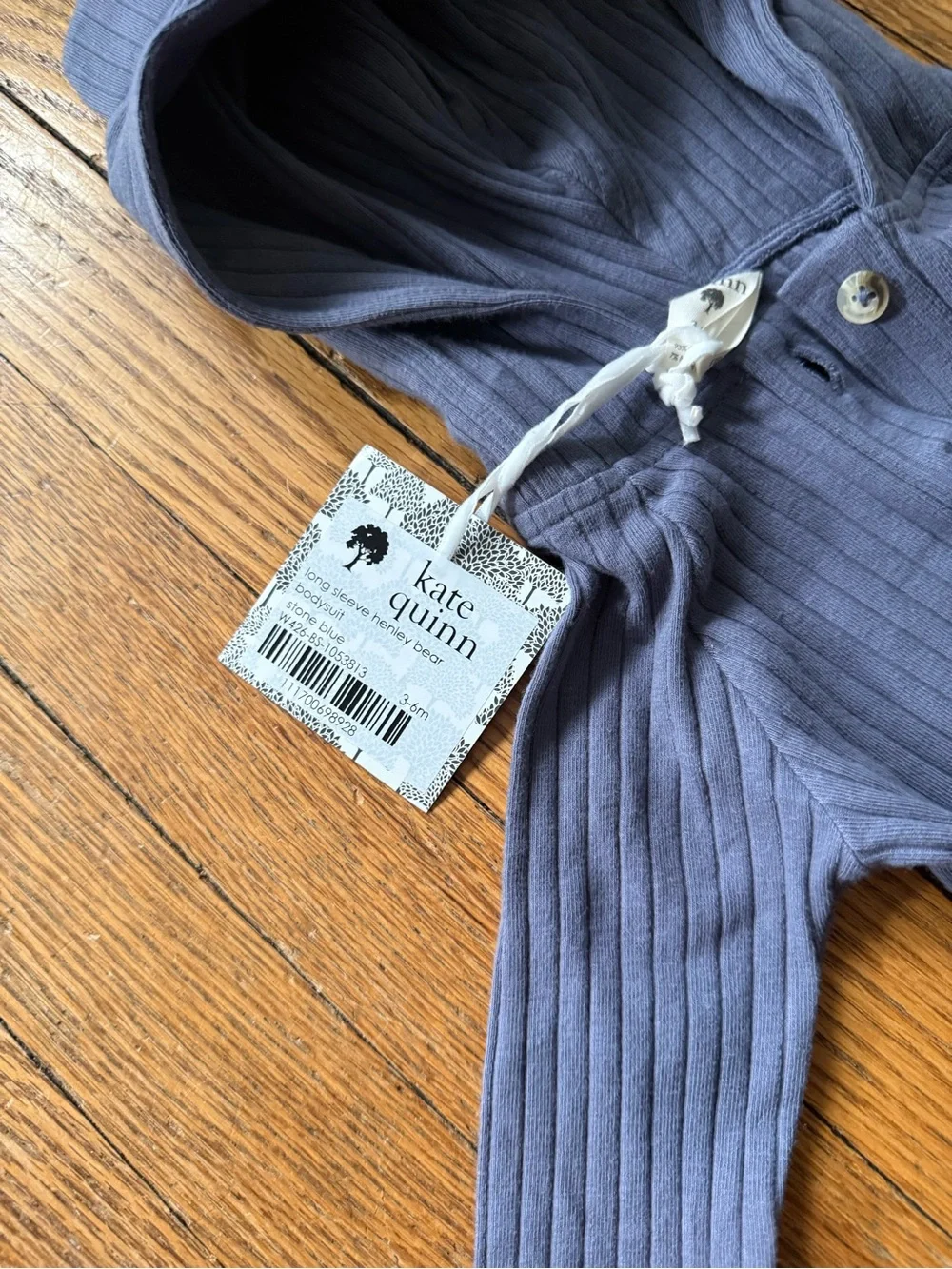 kate quinn Ribbed Hooded Baby Bodysuit in Slate Blue - Size 3-6 Months - NWT